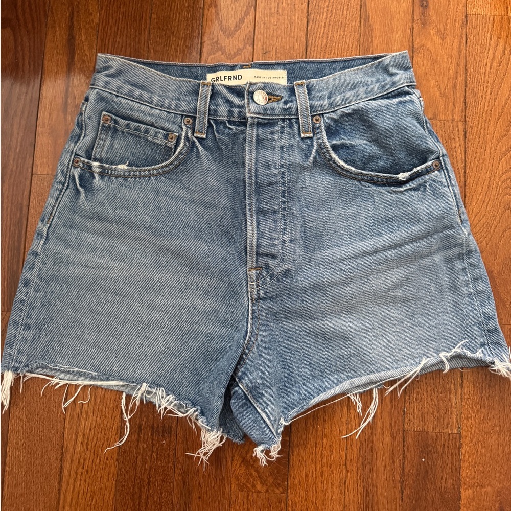 GRLFRND Blue Jean Shorts High-Waisted Distressed